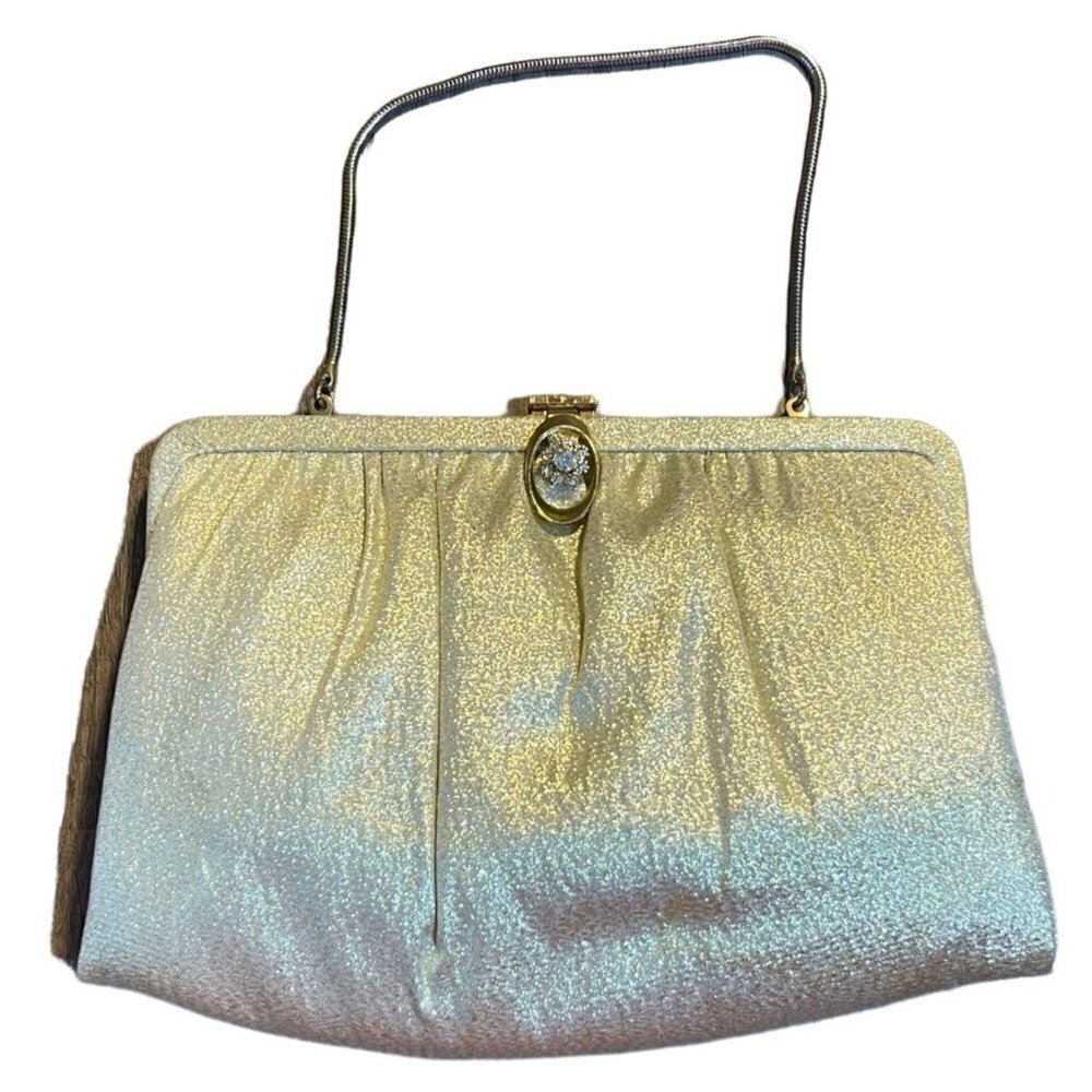 Ande Vintage Gold Clutch Bag with Crystal Clasp and Chain Handle